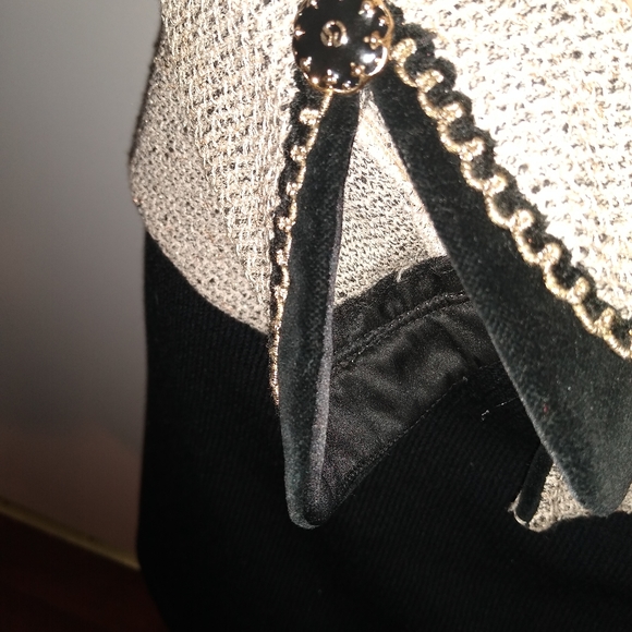 ST JOHN COUTURE 6-8 FANTASY TWEED  VELVET BLACK CREAM GOLD LOGO JACKET SKIRT SET - Picture 8 of 14